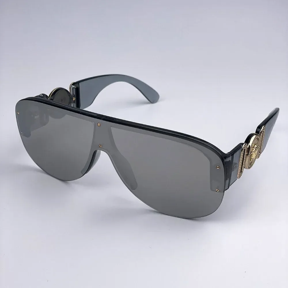 NEW Versace VE4391 311/6G Clear Gray Silver Mirrored Shield Men Sunglasses